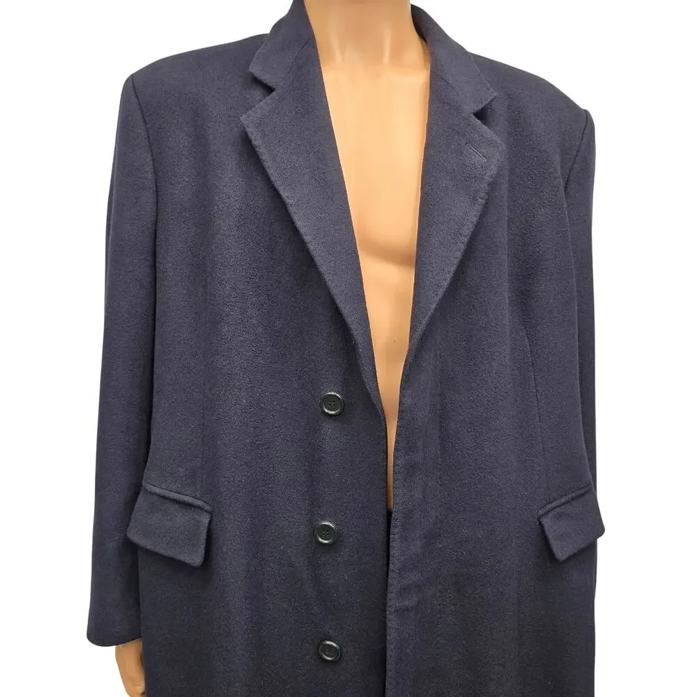 Vintage Beale & Inman London England 100% Cashmere Long Coat Men 44R Navy